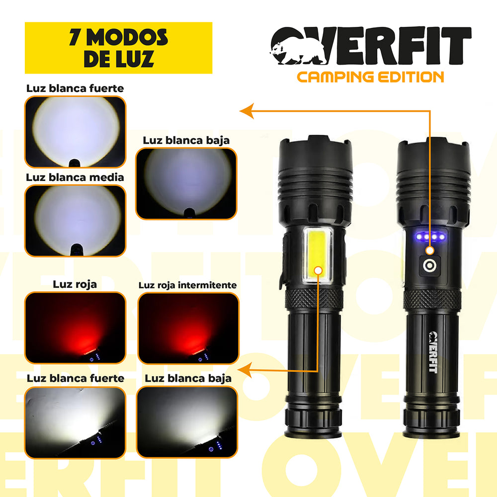 Linterna Led Largo Alcance Tactica Recargable Overfit 1500LM