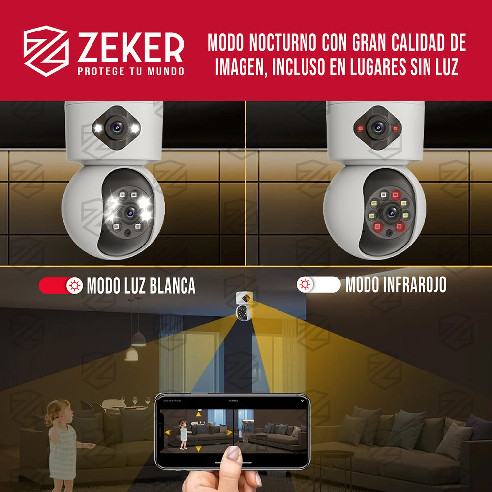 Camara De Seguridad Interior Doble Zeker 4MP 2.4G Wifi IP x3