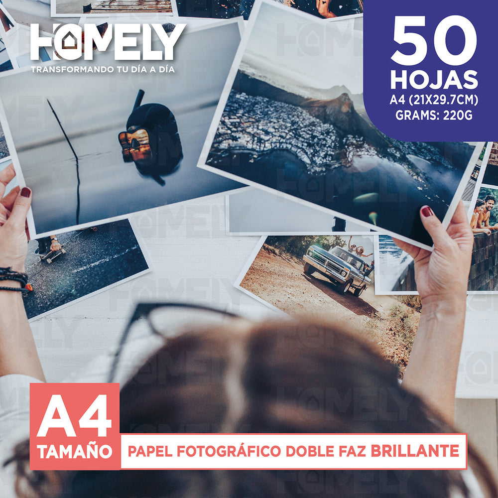 Papel Fotografico Doble Faz Brillante A4 220Gr Homely 50hjs