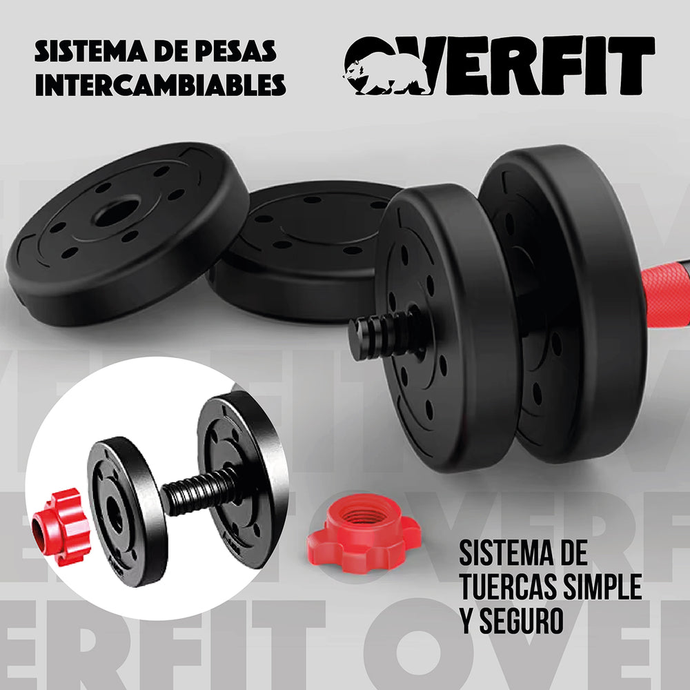 Set Mancuernas Y Barra Unibles 20kg Fitness Pesas Ajustables