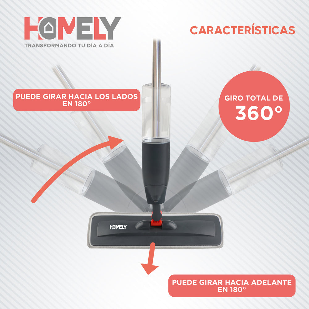 Mopa Plana 360° Spray Pulverizador Homely Microfibra Lavable