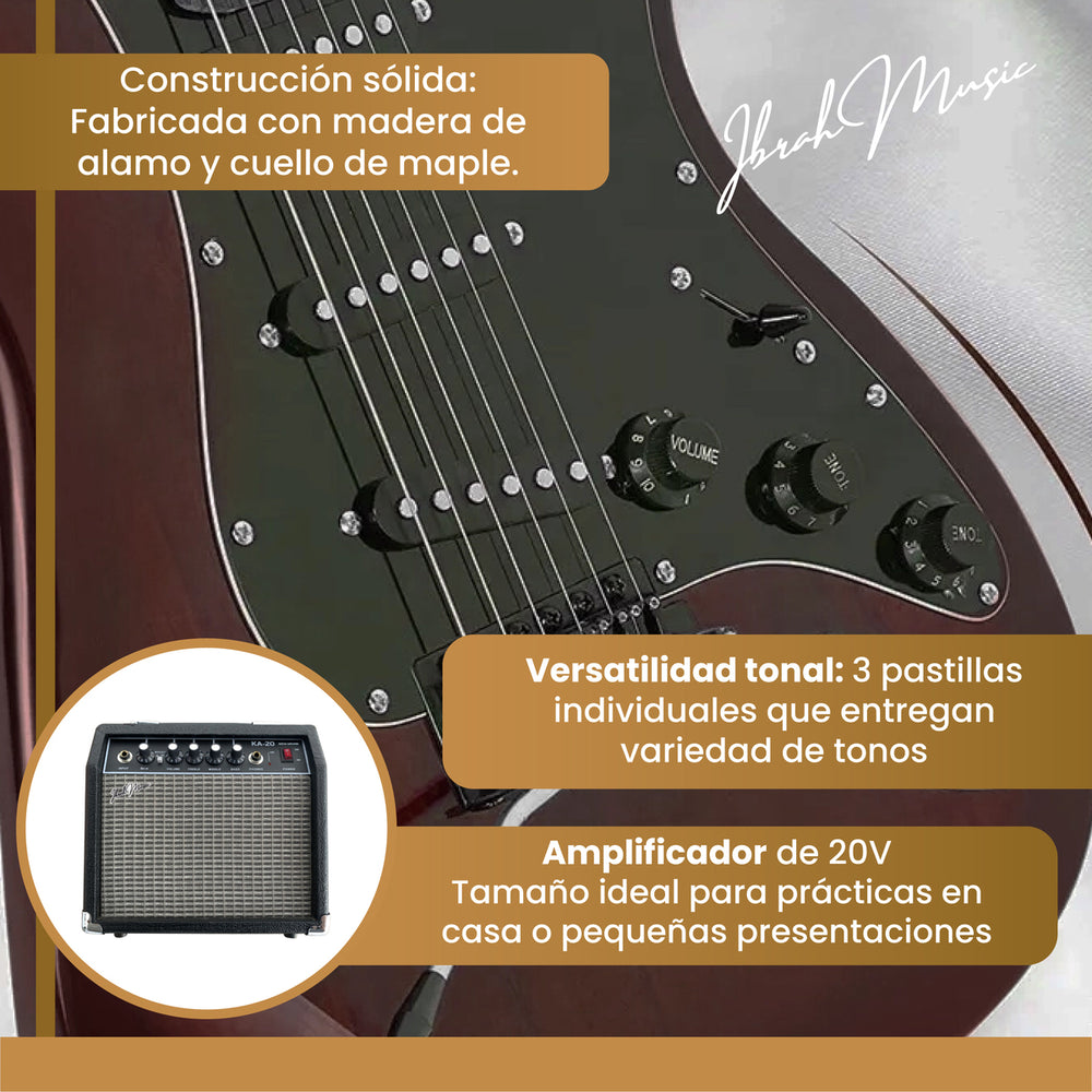Guitarra Electrica Stratocaster Ibrah + Amplif + Accesorios