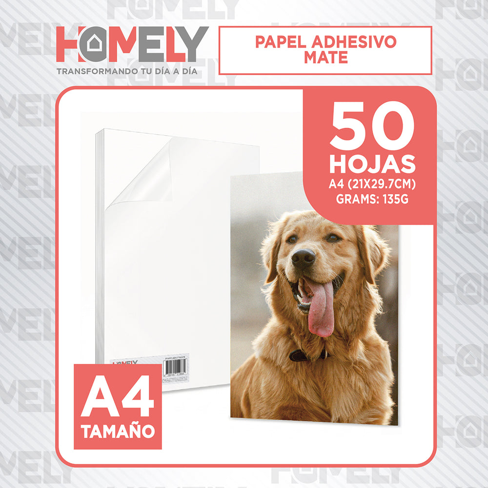 Papel Fotografico Adhesivo Matte A4 135g Homely 50 Hojas Blanco