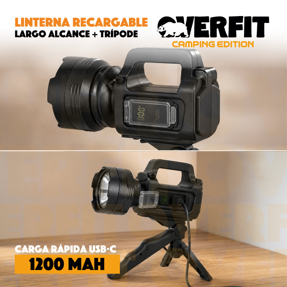 Linterna Foco Overfit Largo Alcance Ultra Potente + Tripode