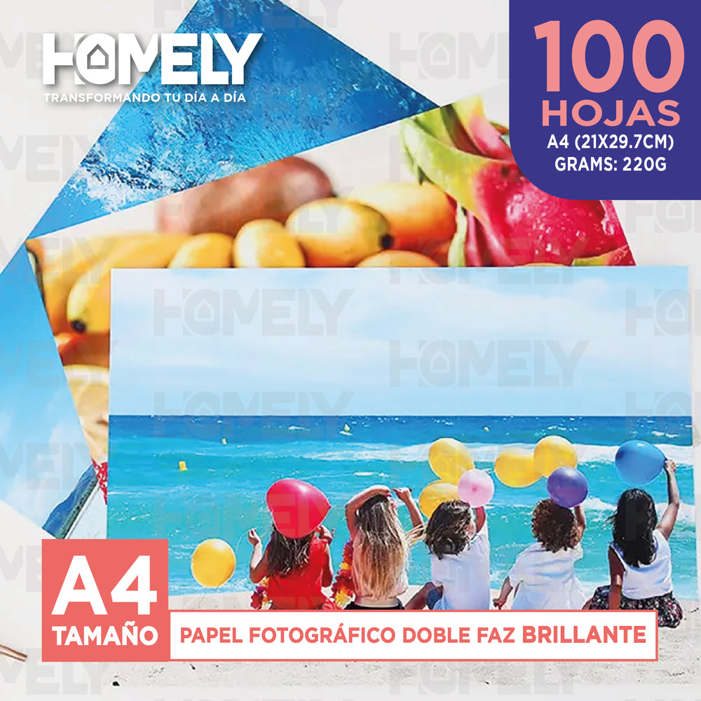 Papel Fotografico Doble Faz Glossy A4 220g Homely 100 Hojas Blanco