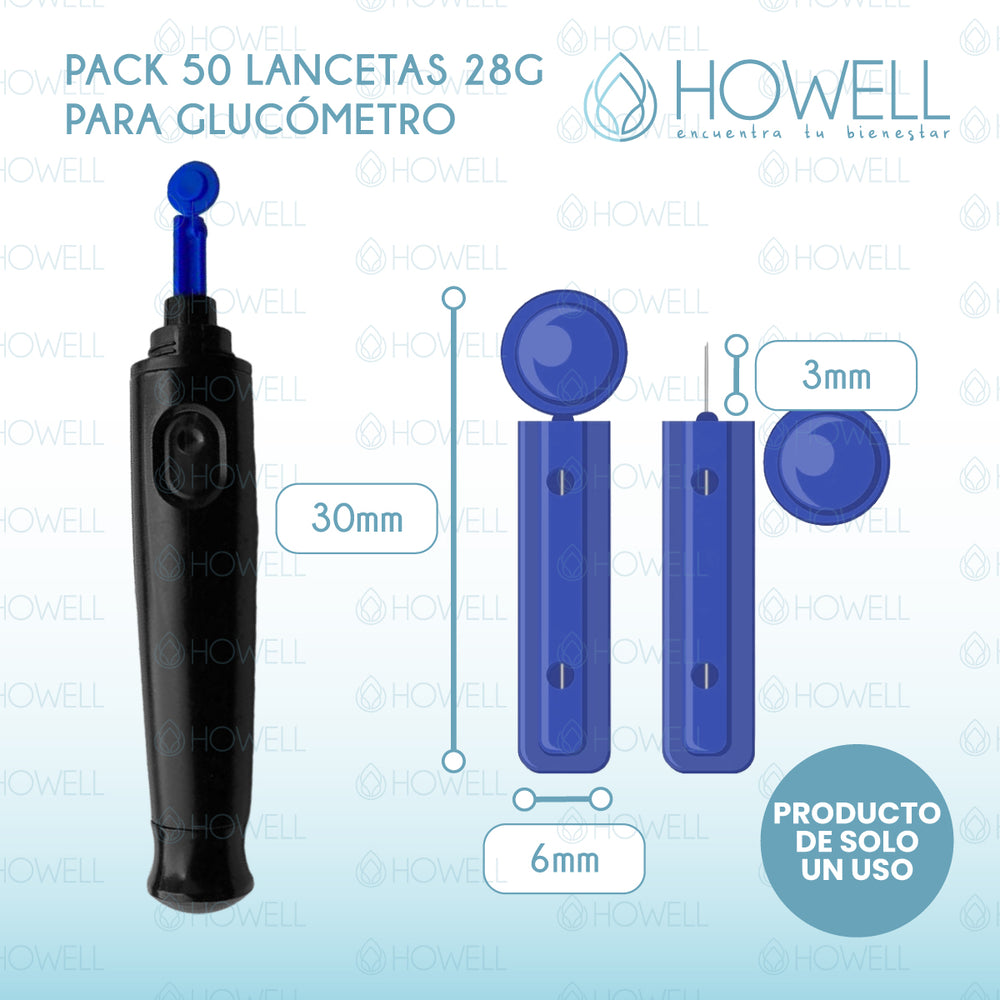 Pack 50 Lancetas para Glucómetro 28G
