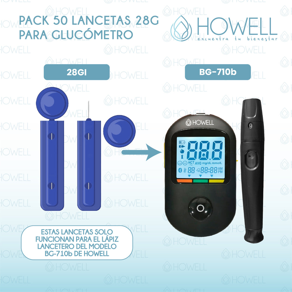 Pack 50 Lancetas para Glucómetro 28G
