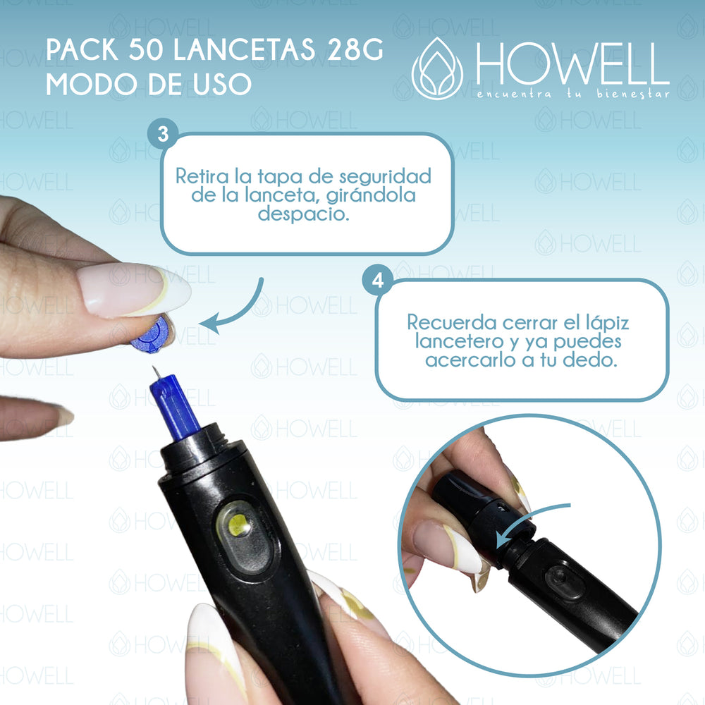 Pack 50 Lancetas para Glucómetro 28G
