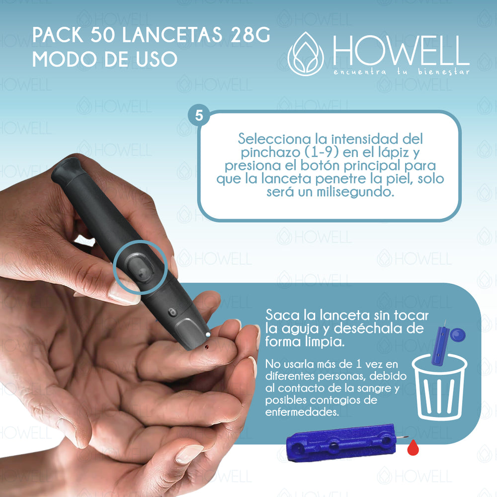 Pack 50 Lancetas para Glucómetro 28G