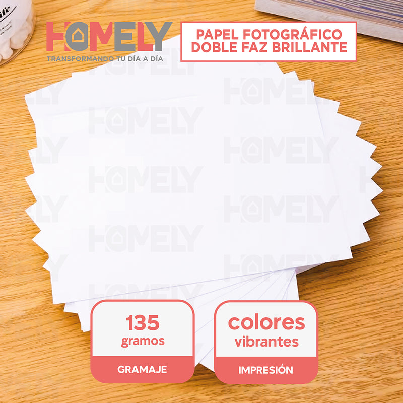 Papel Fotografico A4 Doble Faz Camara Foto Homely 100 Unidad