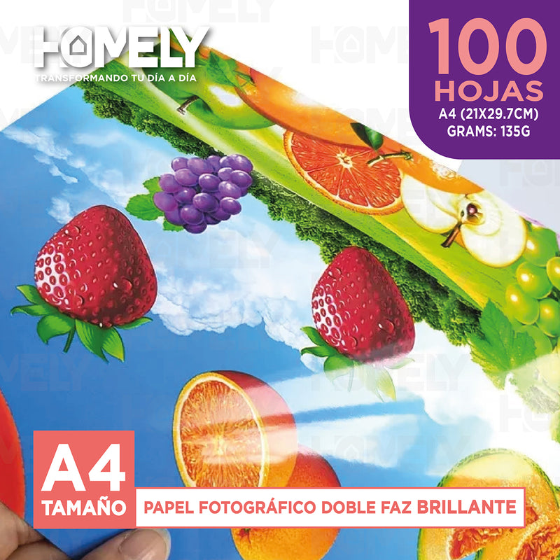 Papel Fotografico A4 Doble Faz Camara Foto Homely 100 Unidad