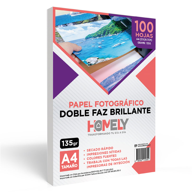 Papel Fotografico A4 Doble Faz Camara Foto Homely 100 Unidad