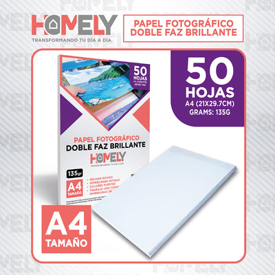 Papel Fotografico A4 Doble Faz Camara Foto Homely 50 Unidad