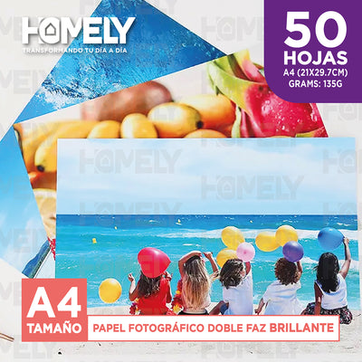 Papel Fotografico A4 Doble Faz Camara Foto Homely 50 Unidad