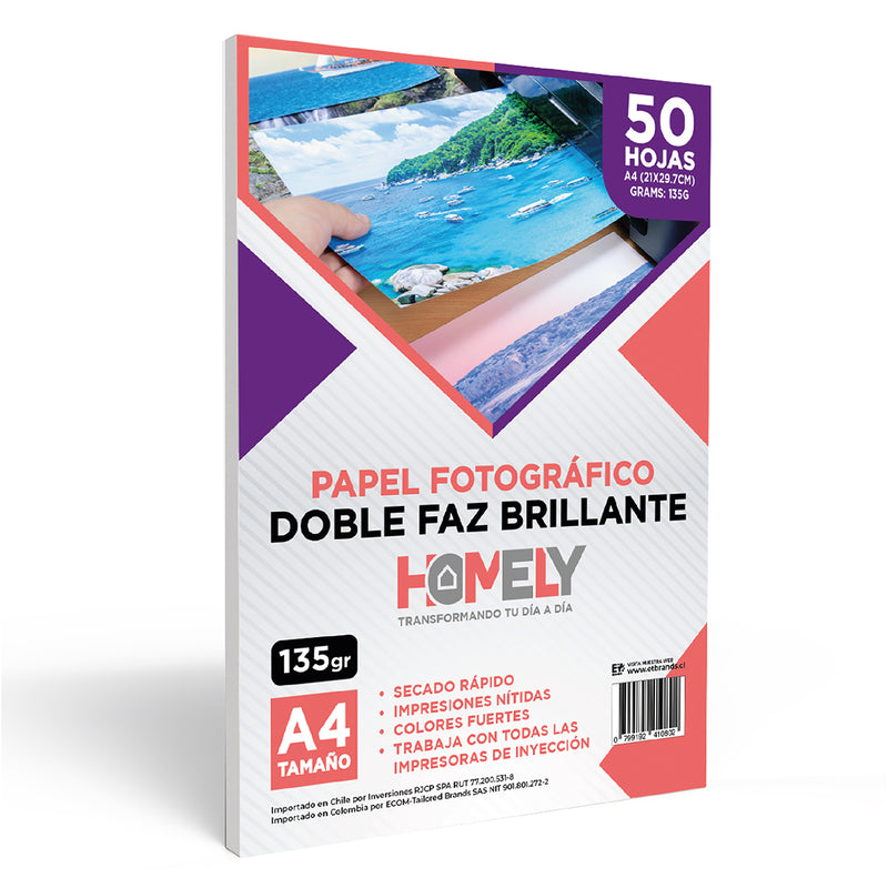 Papel Fotografico A4 Doble Faz Camara Foto Homely 50 Unidad