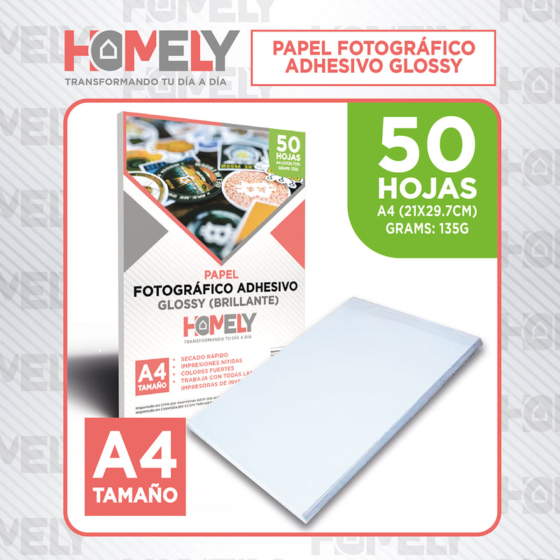 Papel Fotografico A4 Adhesivo Camara Foto Homely 50 Unidades