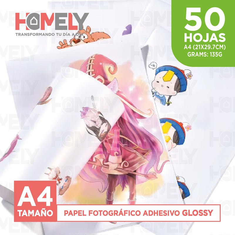 Papel Fotografico A4 Adhesivo Camara Foto Homely 50 Unidades