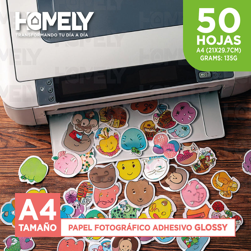 Papel Fotografico A4 Adhesivo Camara Foto Homely 50 Unidades