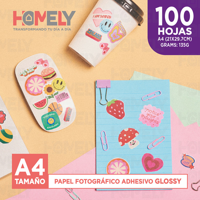 Papel Fotografico A4 Adhesivo Camara Foto Homely 100 Unidad