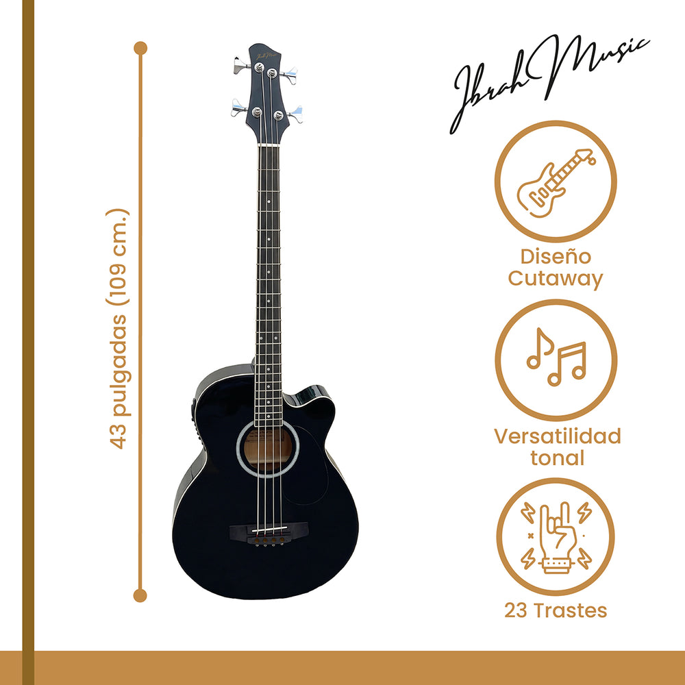 Bajo Electroacustico Ibrah Music 43" Negro Con Funda De Transporte Y Pack Accesesorios - Default Title