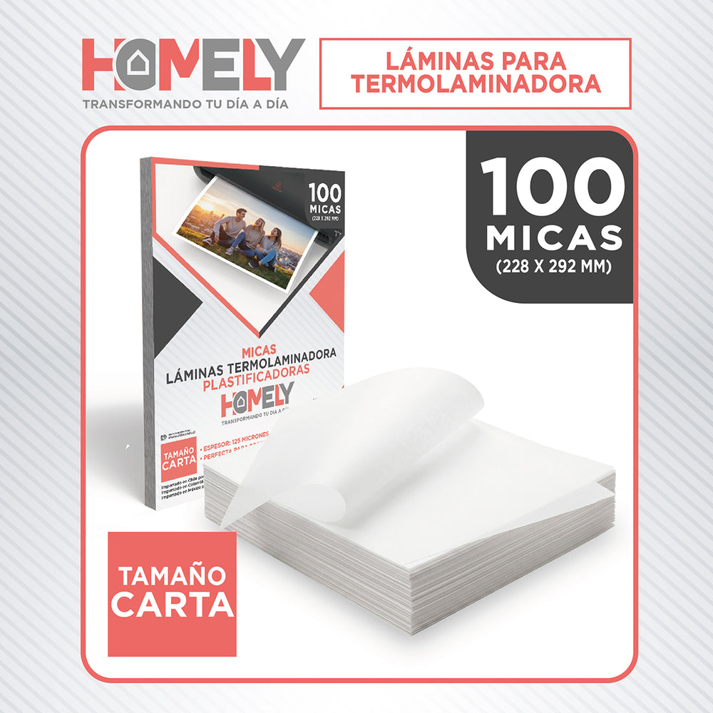 Laminas Para Termolaminadora Tamaño Carta 100 Micas 125 Micrones Homely Plastificadora - Default Title