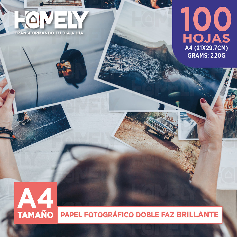 Papel Fotografico Doble Faz Glossy A4 220g Homely 100 Hojas Blanco