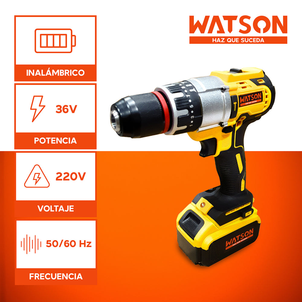 Taladro Inalámbrico Percutor 36V + Llave Impacto Watson