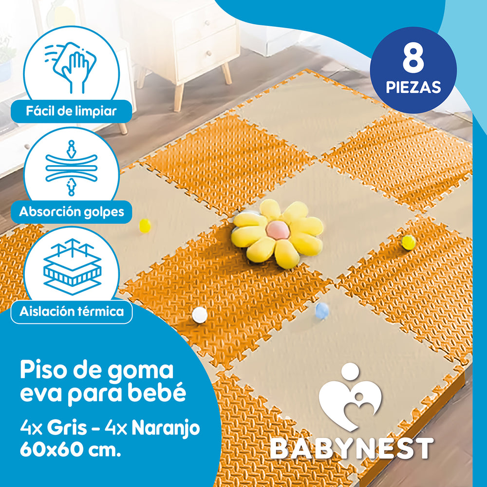 Piso de Goma EVA Bebé 60x60 cm (Set x8) Negro/Blanco