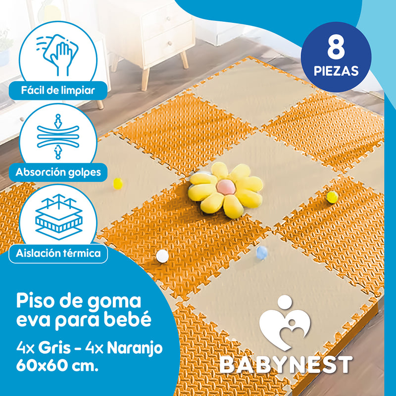 Piso De Goma Eva Bebé Alfombra Babynest 10mm 60x60cm Set x8 NyB