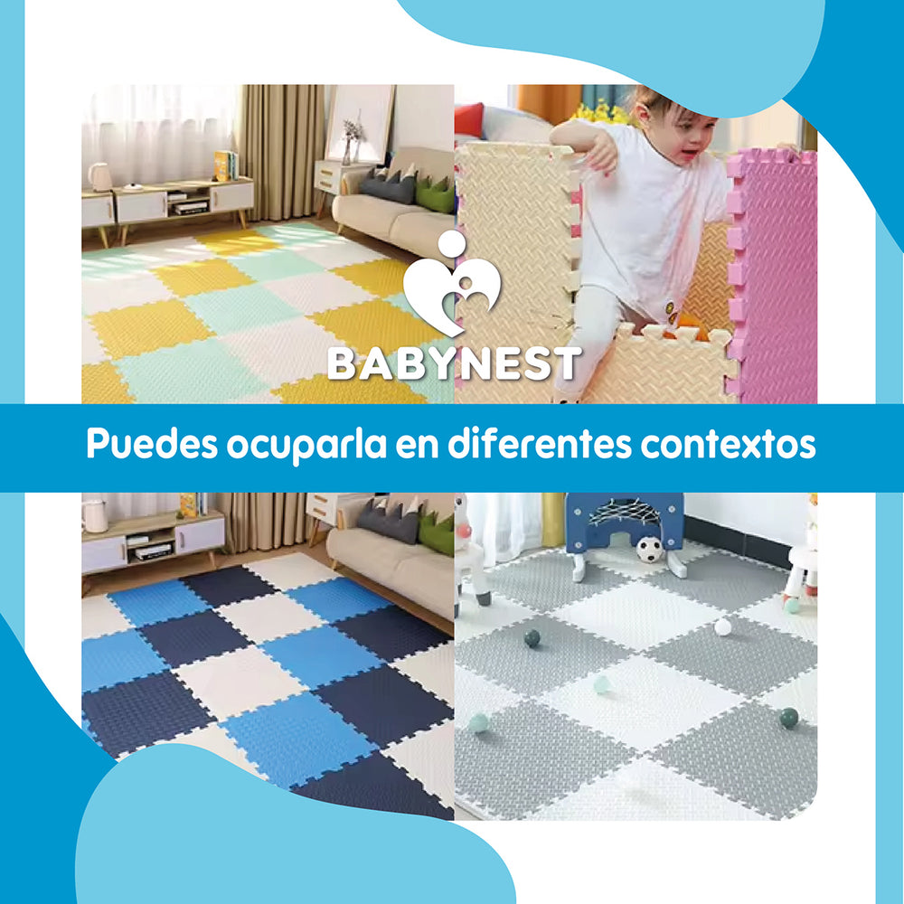 Piso de Goma EVA Bebé 60x60 cm (Set x8) Negro/Blanco