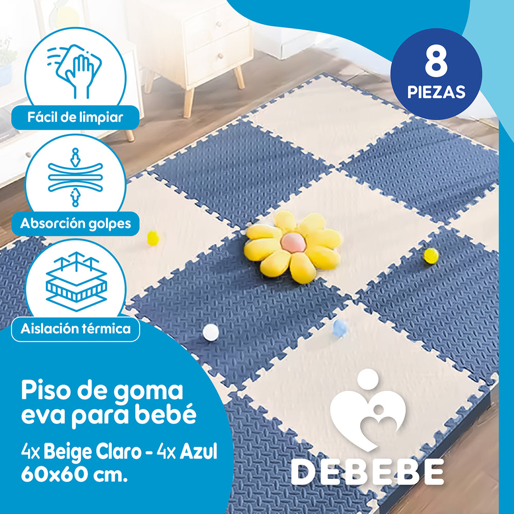 Piso de Goma EVA Bebé 60x60 cm (Set x8) Azul/Blanco