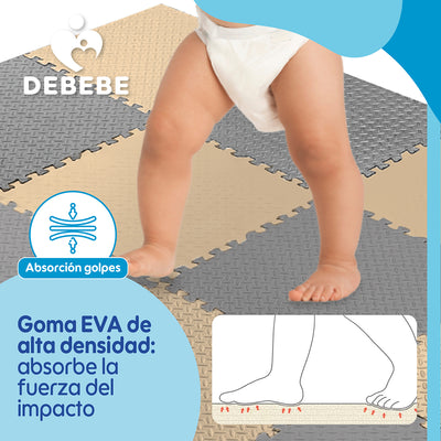 Piso De Goma Eva Bebé Alfombra Debebe 10mm 60x60cm Set x8 Azul y Blanco