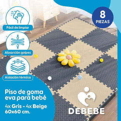 Piso De Goma Eva Bebé Alfombra Debebe 10mm 60x60cm Set x8