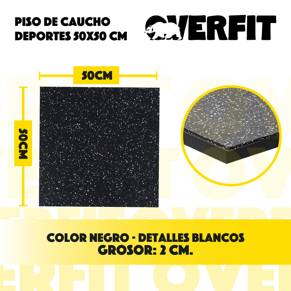 Piso caucho Overfit dimensiones 50x50 cm grosor 2 cm