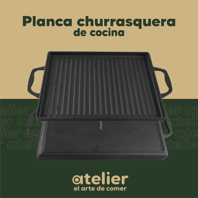 Plancha Churrasquera Hierro Fundido Atelier Cocina 2 en 1