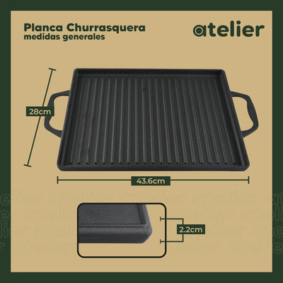 Plancha Churrasquera Hierro Fundido Atelier Cocina 2 en 1