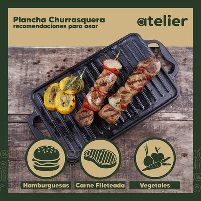 Plancha Churrasquera Hierro Fundido Atelier Cocina 2 en 1