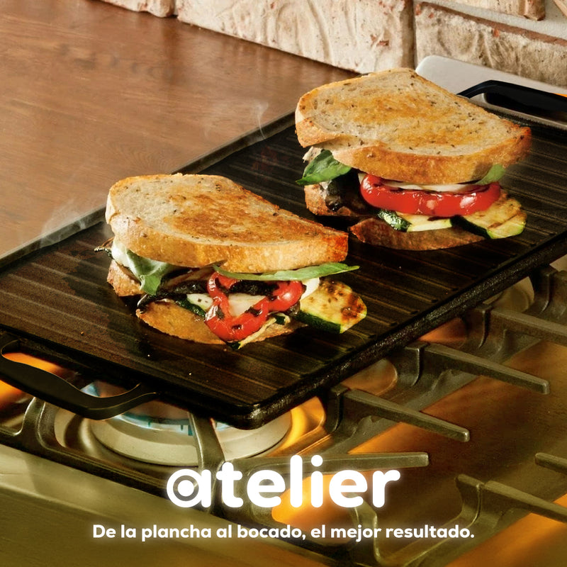 Plancha Churrasquera Hierro Fundido Atelier Cocina 2 en 1