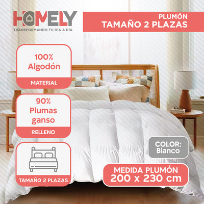 Cubrecama Cobertor 2 Plazas 90% Pluma Pecho Ganso Homely Lux