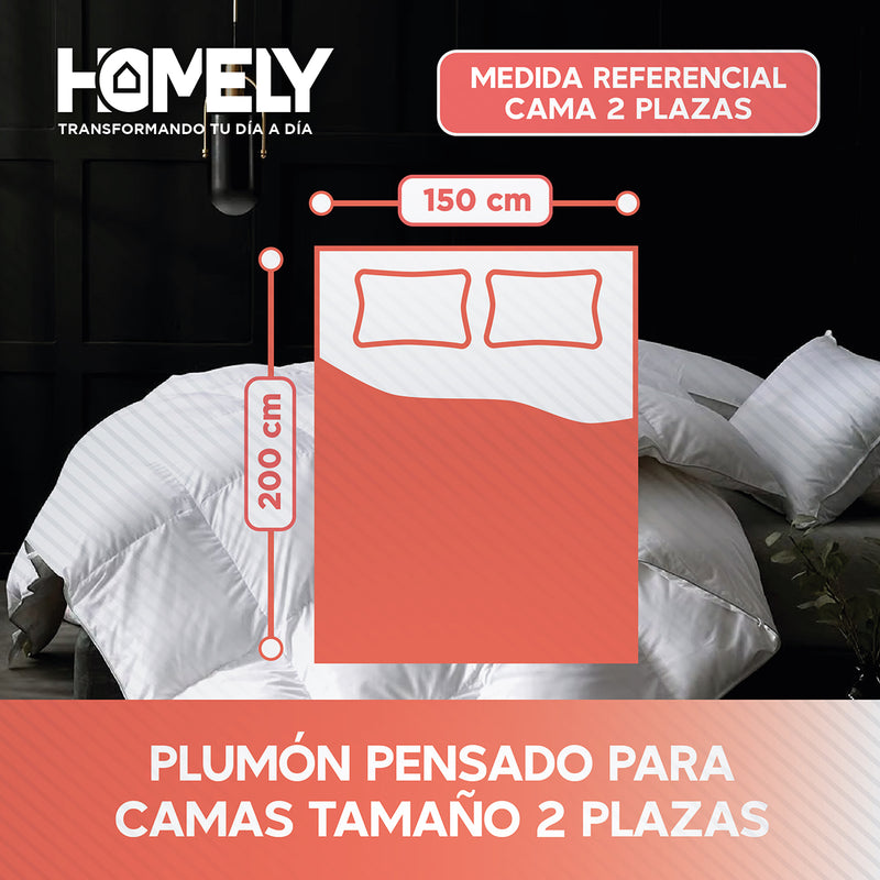 Cubrecama Cobertor 2 Plazas 90% Pluma Pecho Ganso Homely Lux