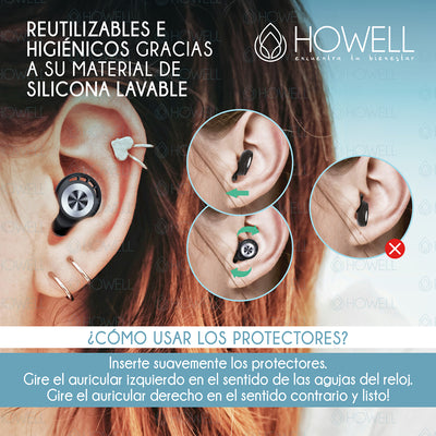 Protectores Auditivos Tapones Anti Ruido 45db Howell  Reduce el Sonido Para Musicos Dormir Reutilizables