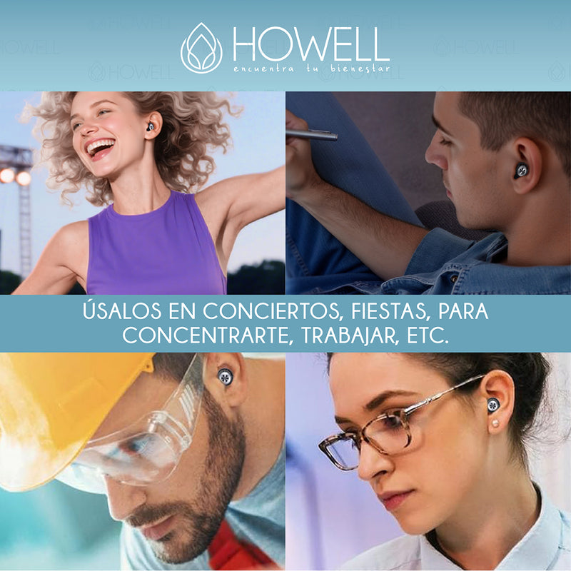 Protectores Auditivos Tapones Anti Ruido 45db Howell  Reduce el Sonido Para Musicos Dormir Reutilizables