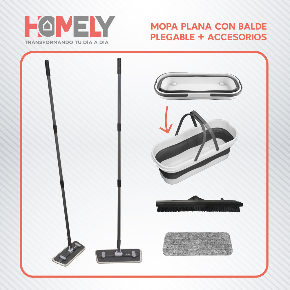 Mopa Plana Giratoria 360° Balde Plegable Homely Microfibra