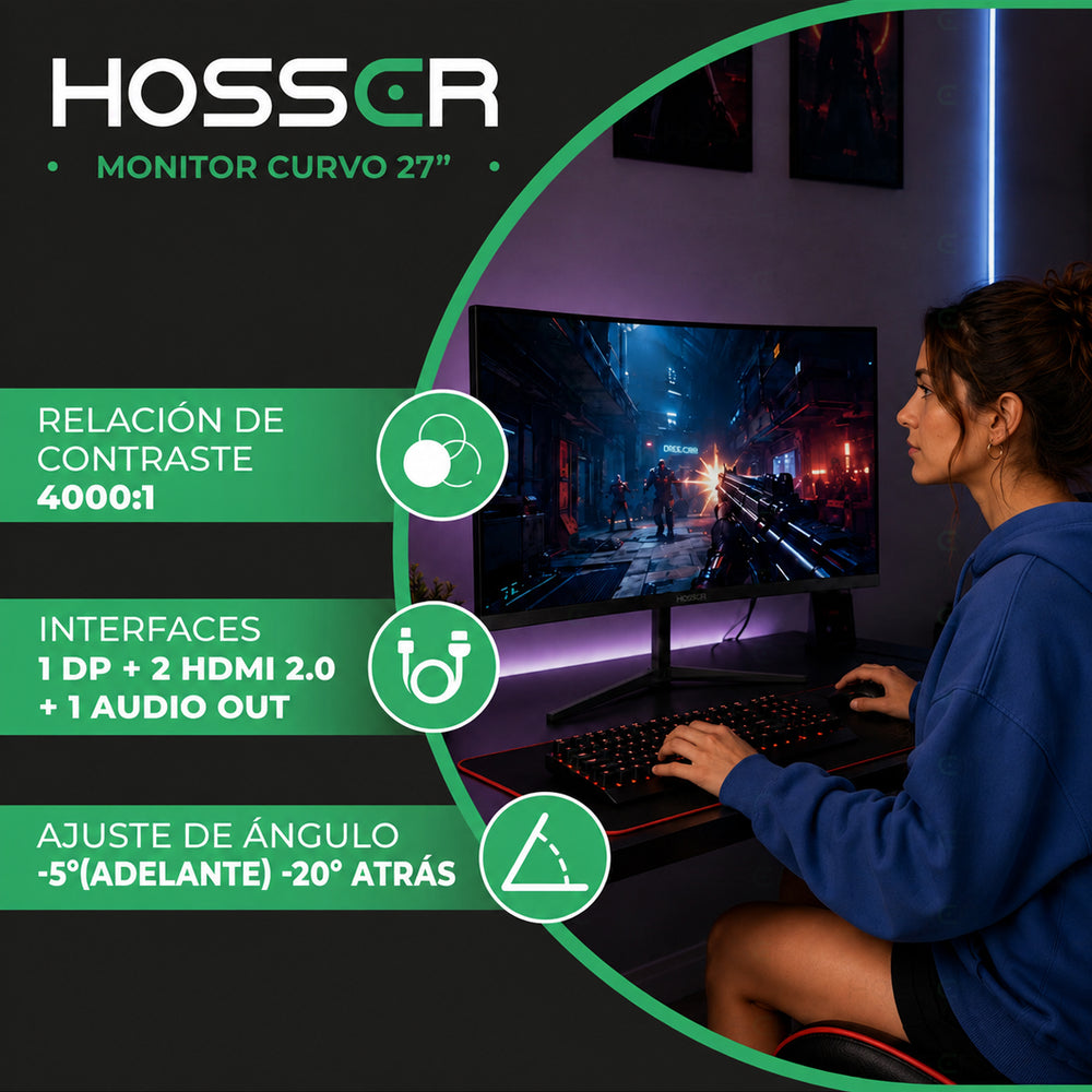 Monitor Gamer Hosser 27 Curvo 200 Hz 1ms - imagen 4