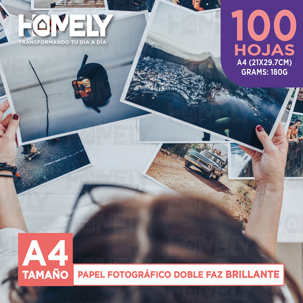 Papel Fotografico Doble Faz Glossy A4 180g Homely 100 Hojas Blanco