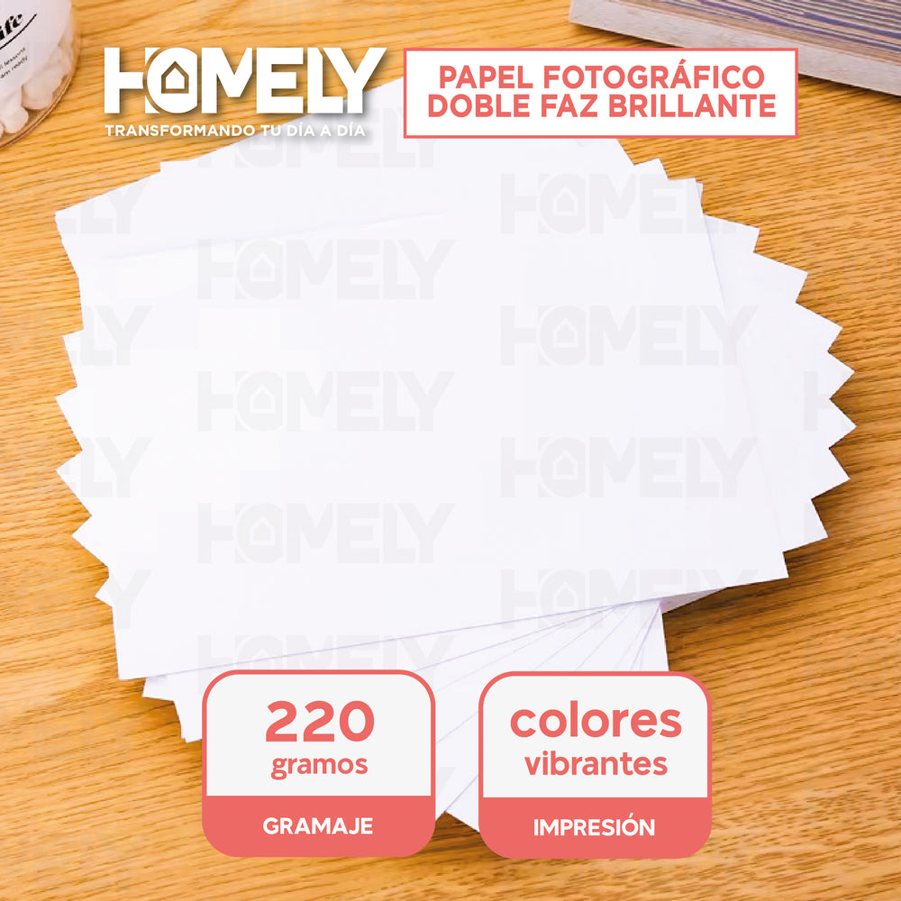 Papel Fotografico Doble Faz Glossy A4 220g Homely 100 Hojas Blanco