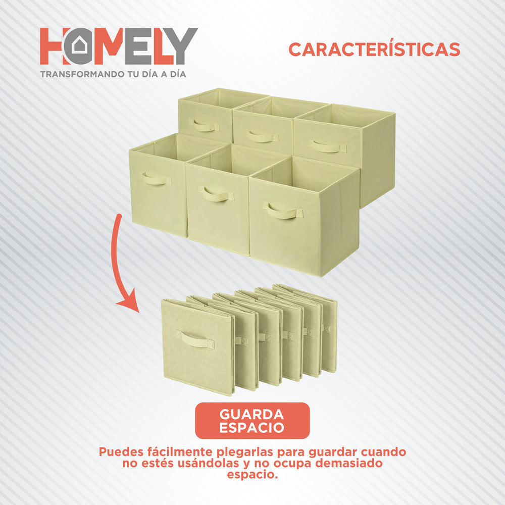 Cajas Organizadoras Cubo Plegable Homely Color Beige Closet Ropa Accesorios Pack 6