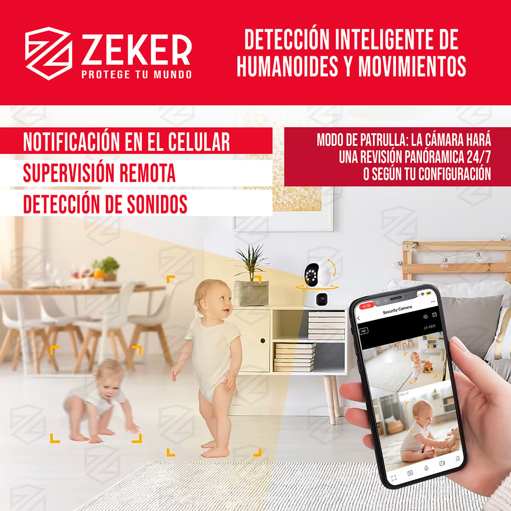 Camara De Seguridad Interior Doble Zeker 4MP 2.4G Wifi IP x2