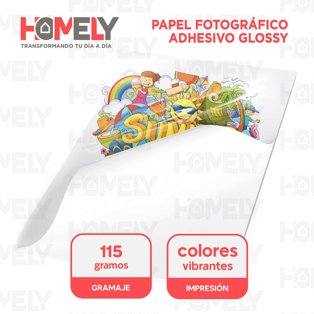 Papel fotográfico adhesivo impresión 115g 100 hojas