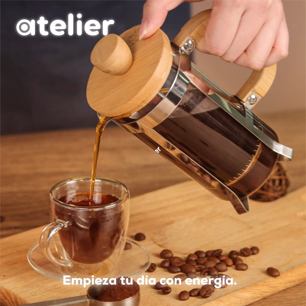 Cafetera Francesa 600ml Atelier Prensa Vidrio Acero Inoxidable Portatil Con Dosificador